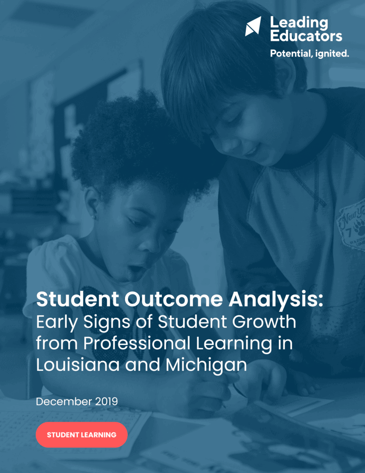 Report cover for student impact analysis. Blue overlay on two students talking