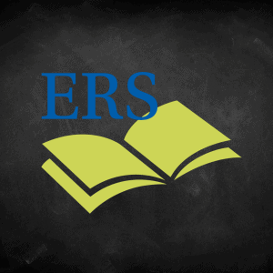 Logo that says ERS in blue text with a green book