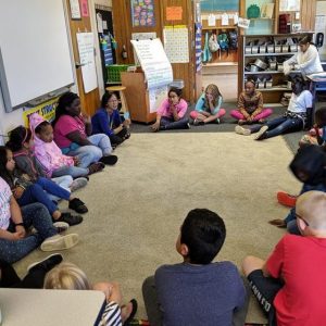 Kelly Compher holds a morning meeting in her fourth grade classroom at North Godwin Elementary