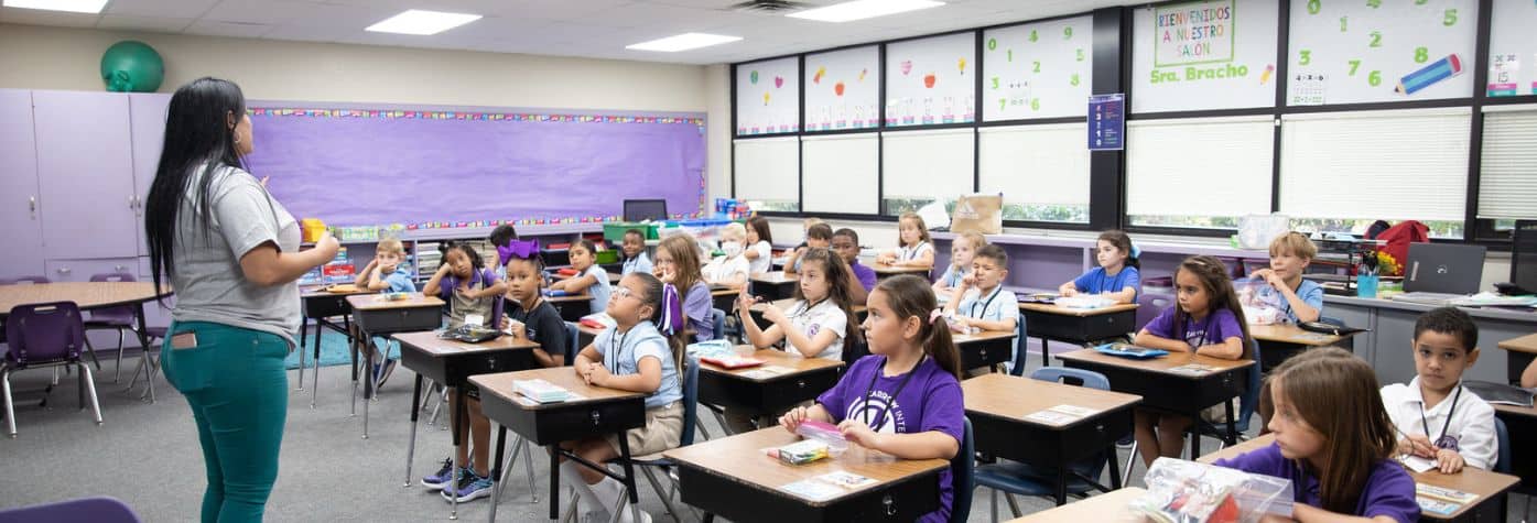 teacher and elementary students in a Tulsa classroom