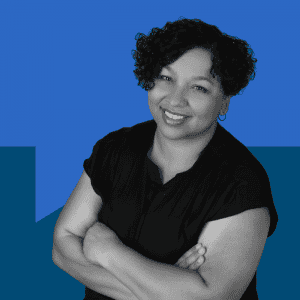 headshot of katie murphy blue background