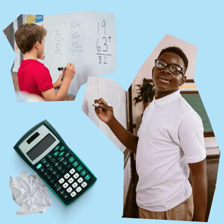 collage style image of two students doing math