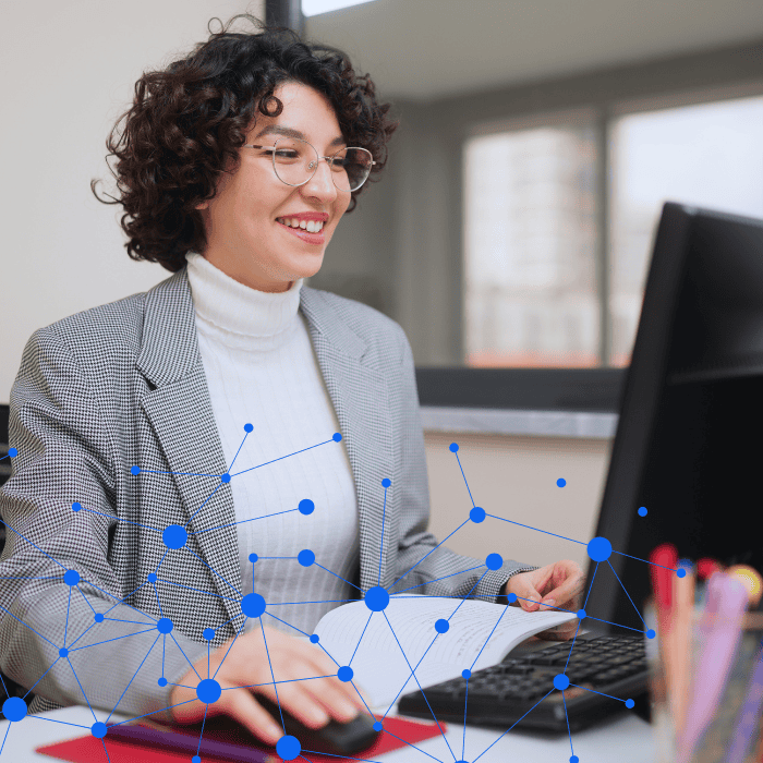 teacher using a computer